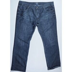 FUSAI Mens Dark Wash Straight Leg Denim Jeans Blue Size 42 x 32
